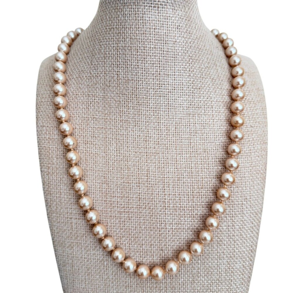 Vintage Monet Faux Pearl Strand Necklace Gold Tone Filigree Clasp 18 Inch
